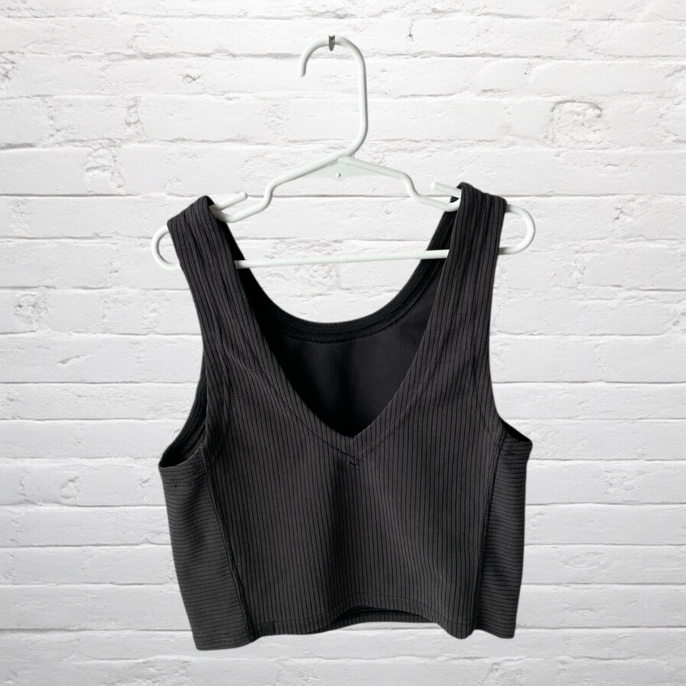 Lululemon Black Ribbed Softstreme Crop Tank Top Athletic Yoga Workout Cami - Picture 2 of 6